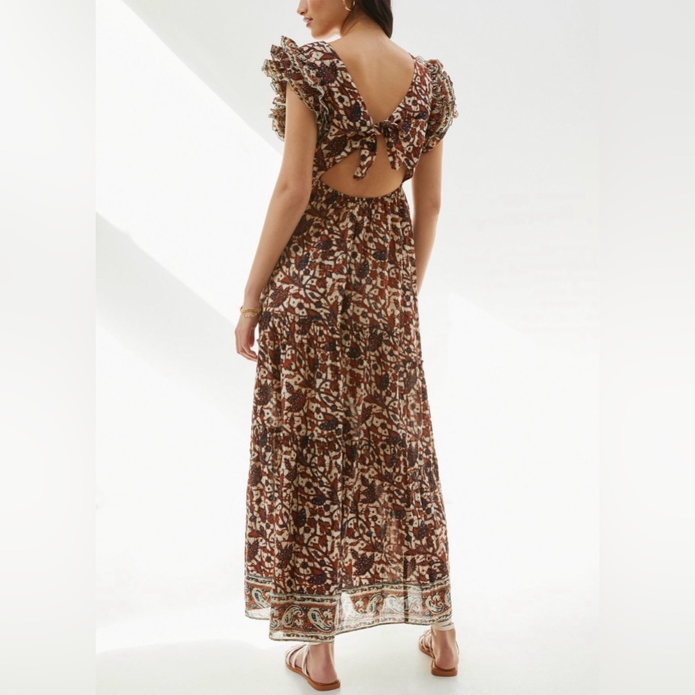 Anthropologie Love The Label 100% Cotton Mirabelle Ruffled Maxi Dress S Honey - Picture 2 of 11